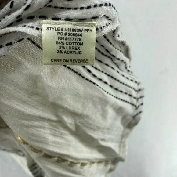 Lovestitch Blouse Women's Sz M Cream Striped Metallic Gold Puff Sleeves Tassel - Picture 7 of 12